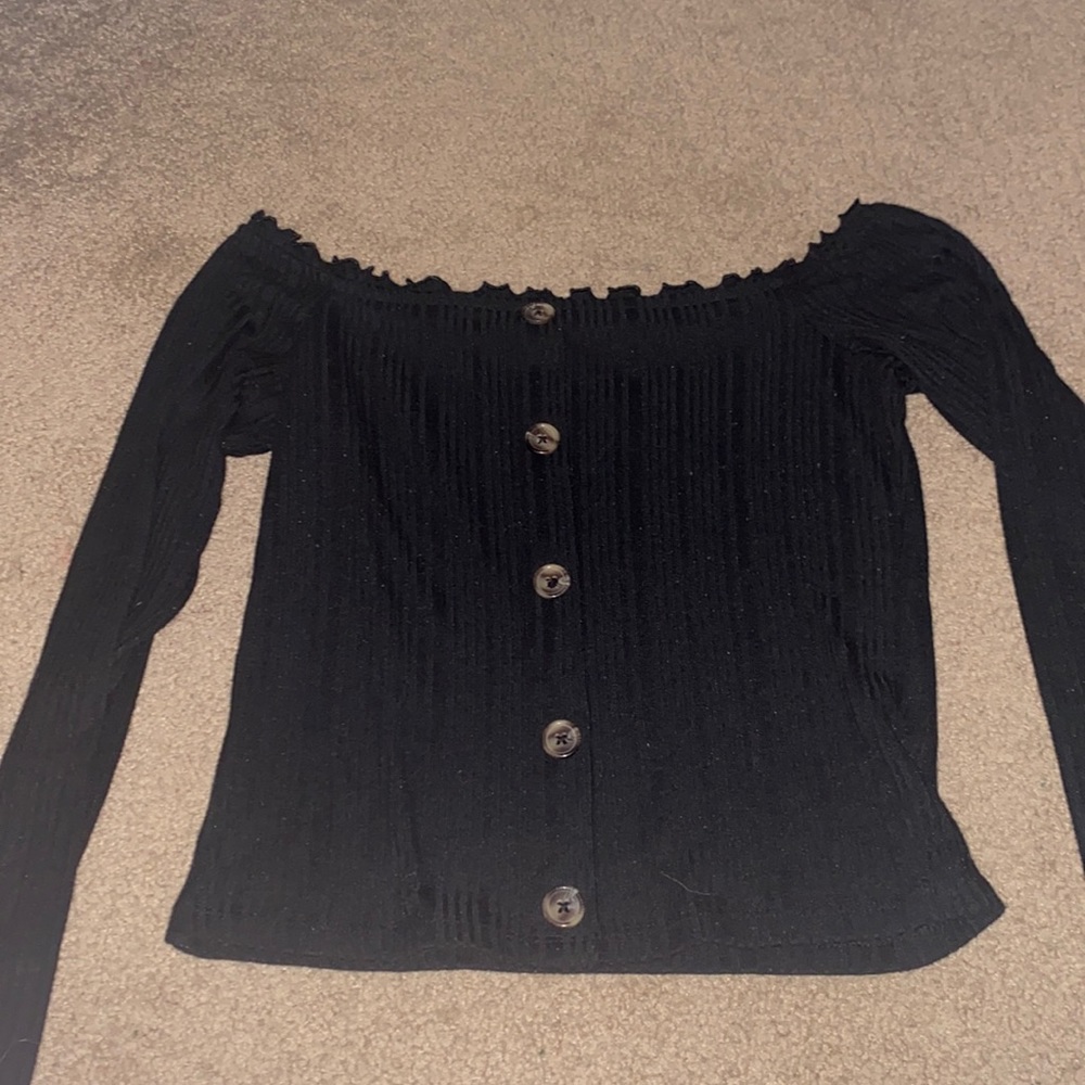 Long sleeve off the shoulder black top